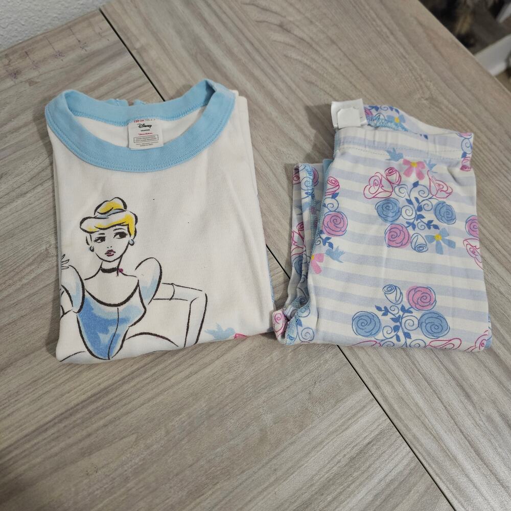 Hanna Andersson Pajama Set Disney Cinderella White Blue Long Sleeve Girls 6 7